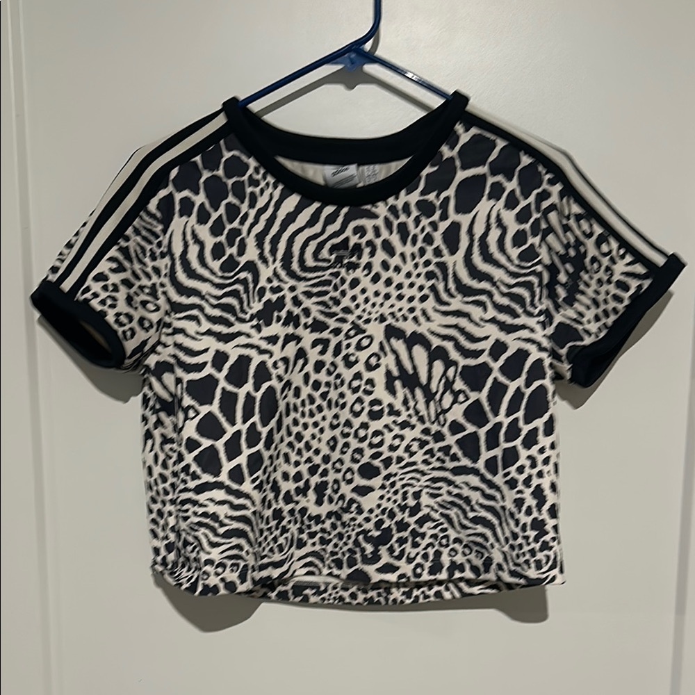 adidas Black and White Animal Print Crop Top